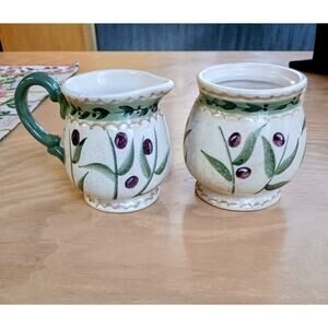 Oneida Oliverto Hand Painted Ceramic Sugar and Creamer Set